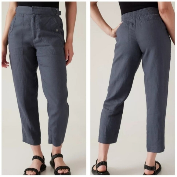 Athleta Pants - Athleta Linen Granite Blue Cropped Pants Women's Size 0